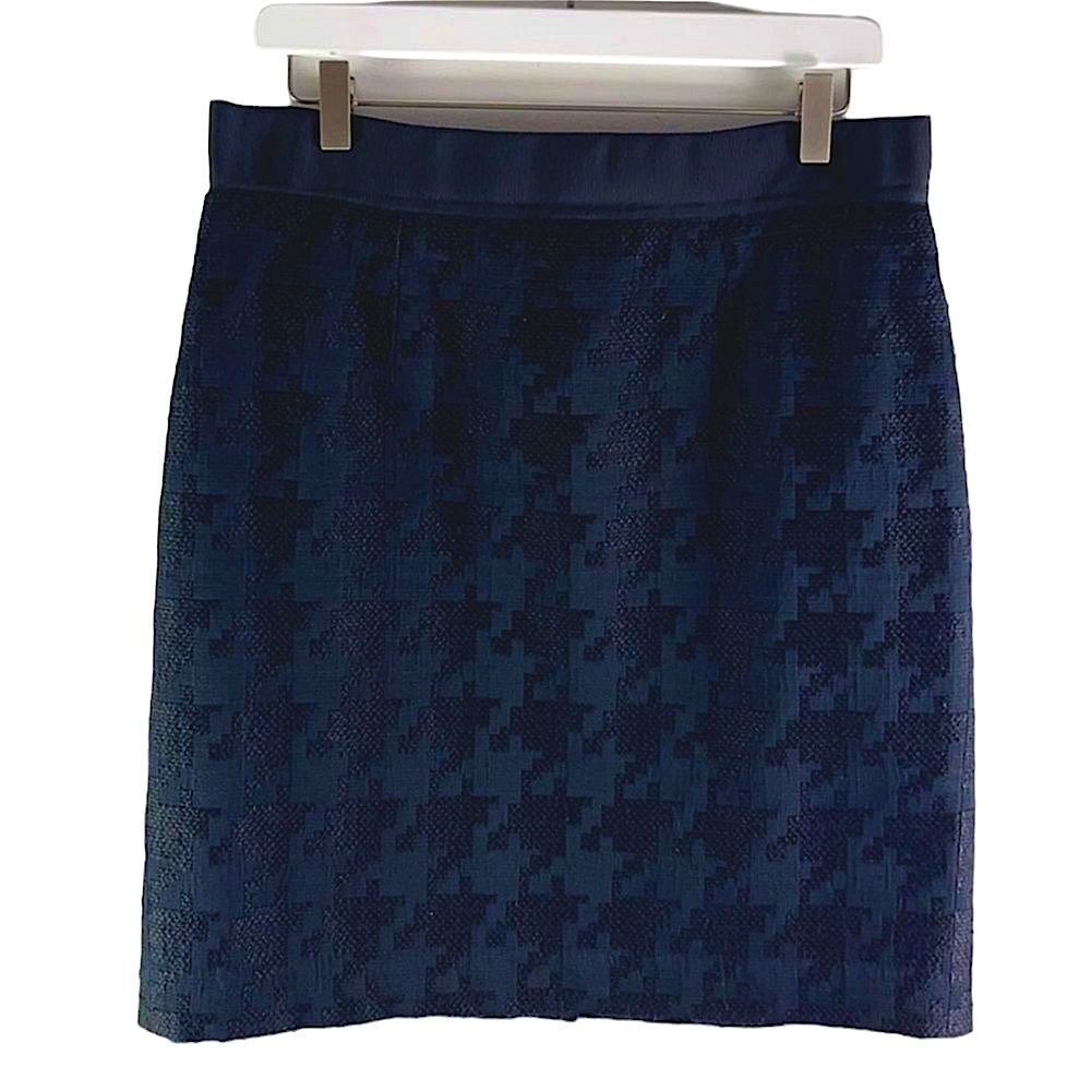 LOFT textured houndstooth pencil skirt, size 10, black/blue, lined